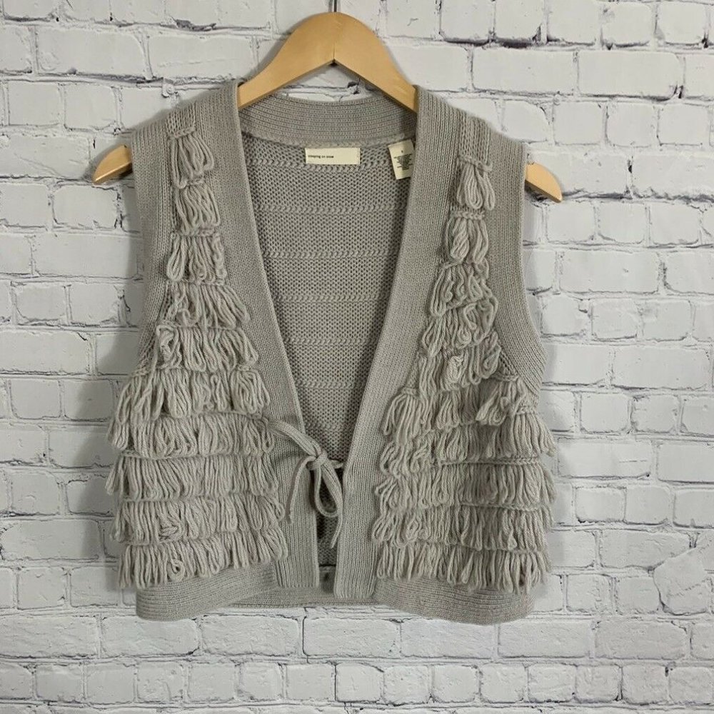 Anthropologie Sleeping On Snow Wool Blend Loop Fringe Vest Cardigan Size Small